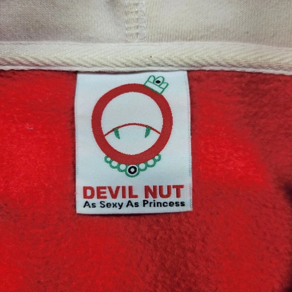 Devil Nut Hoodie Sweatshirt Women Medium Red Full Zip Casual Graphic‎ Streetwear